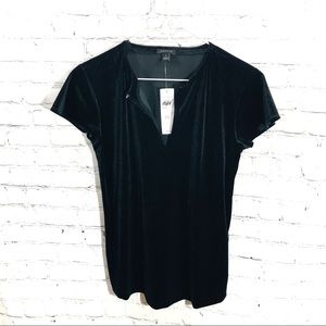 Ann Taylor Velvet Velour V-Neck Top Black XS
